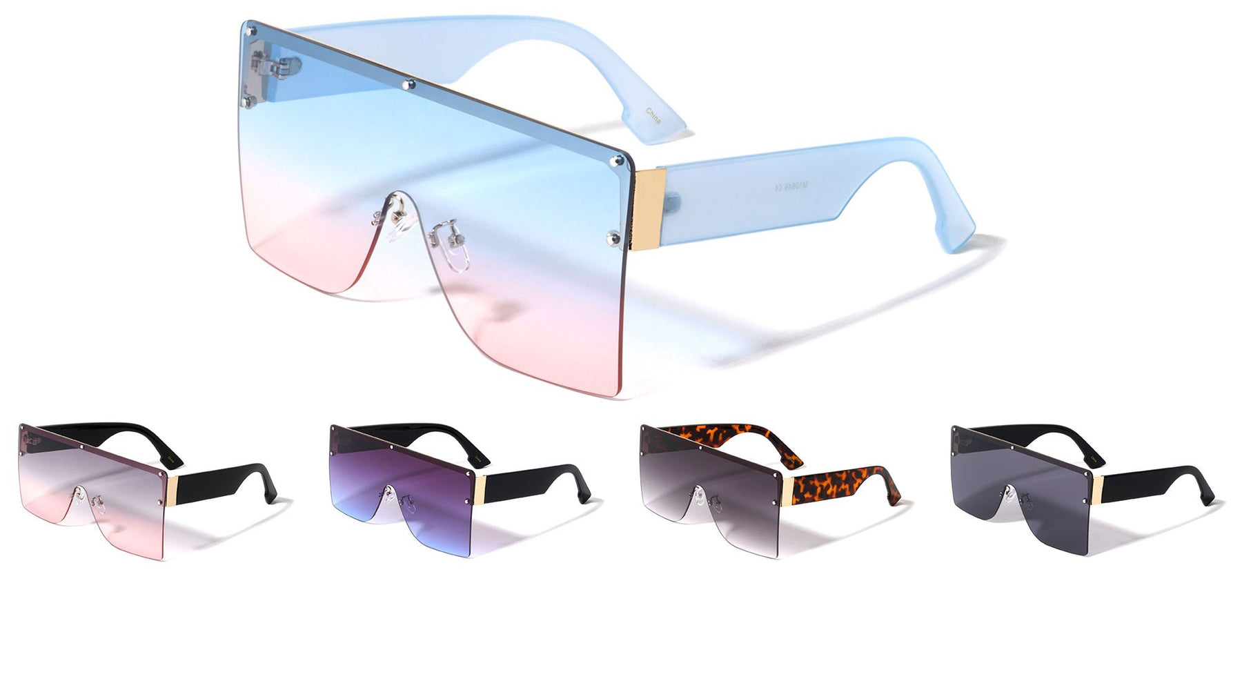 Rimless Flat Top Oversized Big Frame Shades