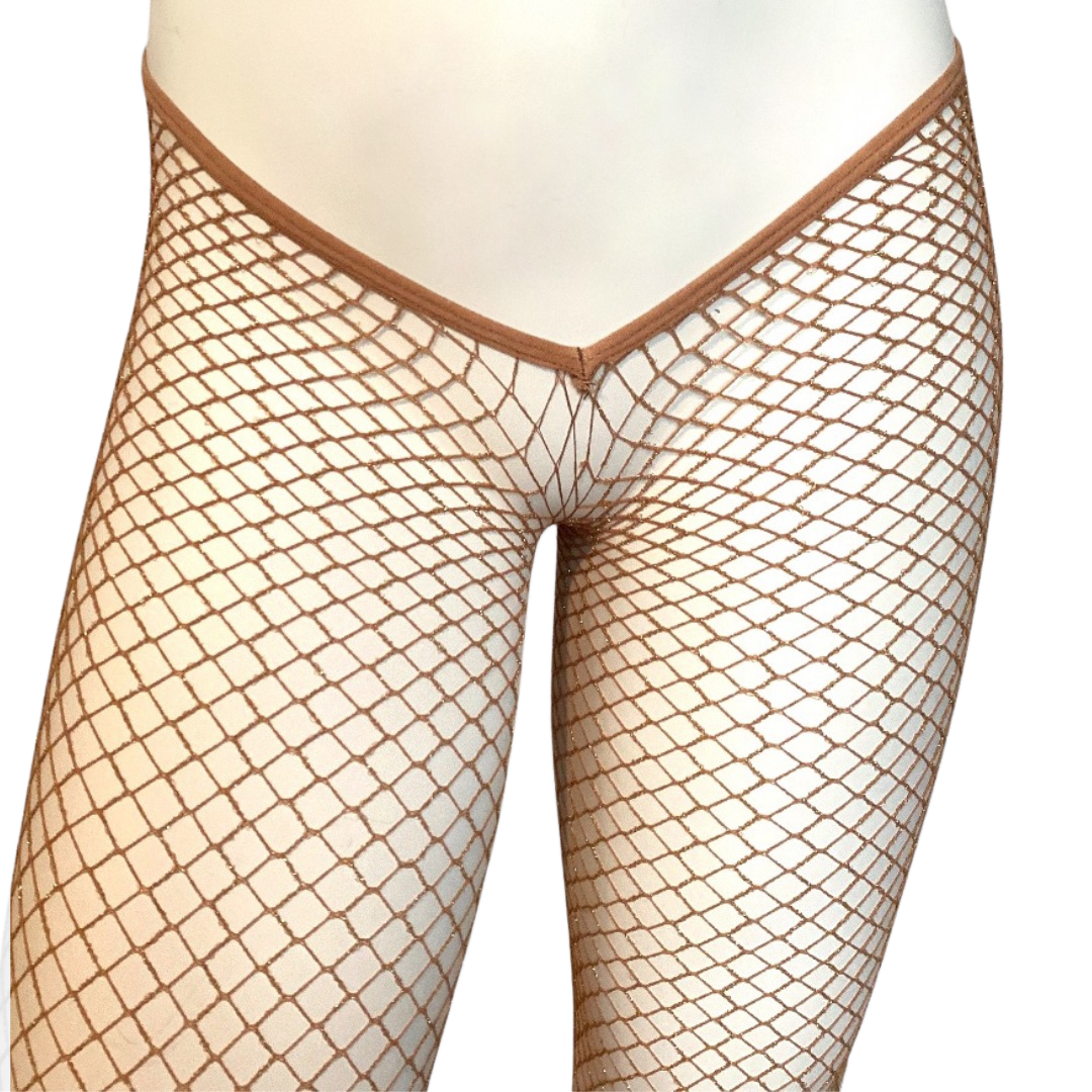 V-CUT GOLD GLITTER FISHNETS