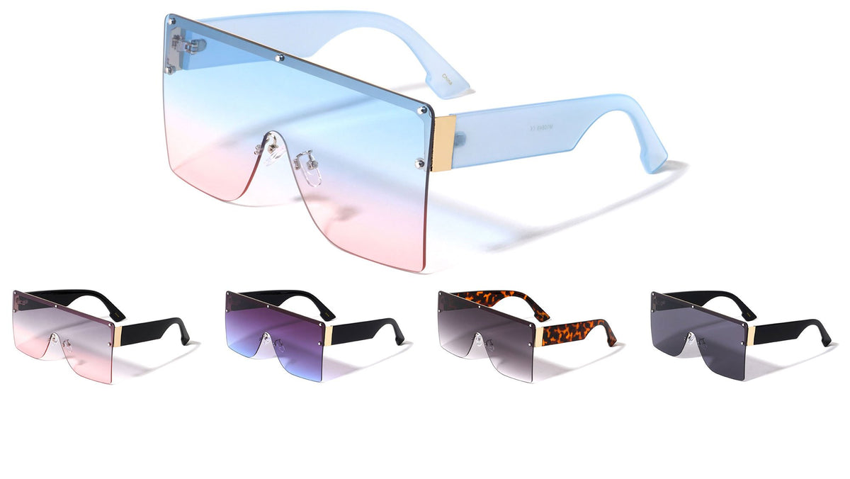 Rimless Flat Top Oversized Big Frame Shades