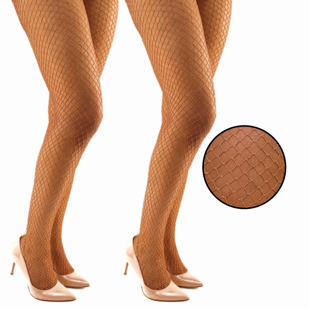 2 PAIRS LUXE GOLD GLITTER FISHNETS